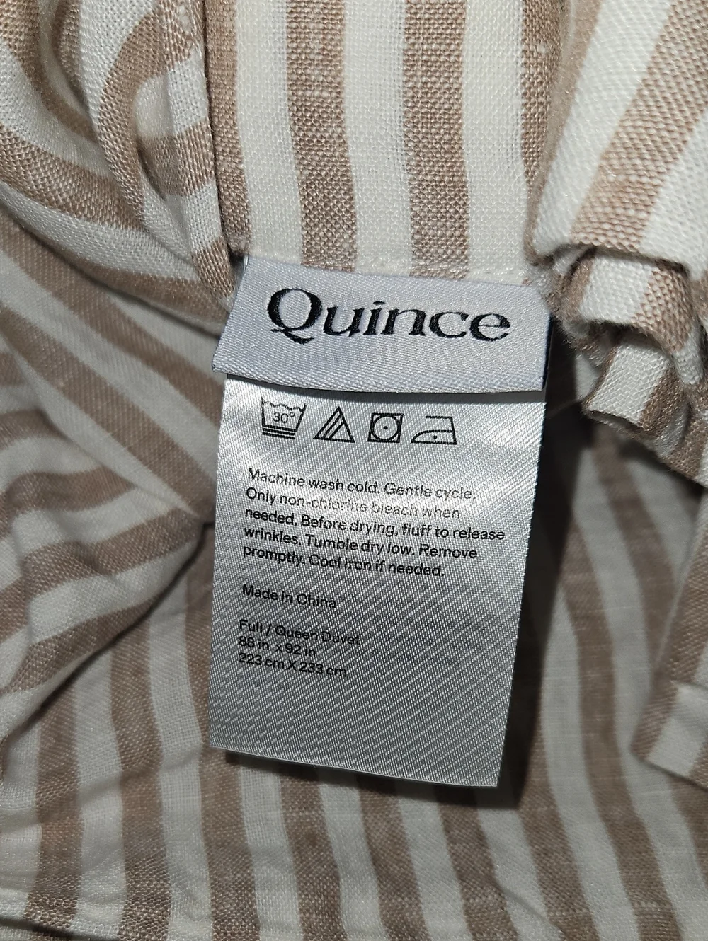 Quince Linen Latte/White Stripe Duvet Cover Full/Queen
